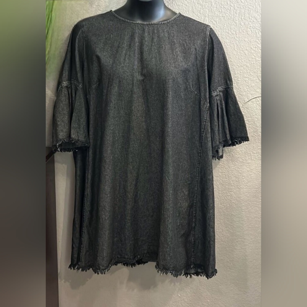 A Beautiful Soul Black Denim BoHo style shift dress size 3 XL